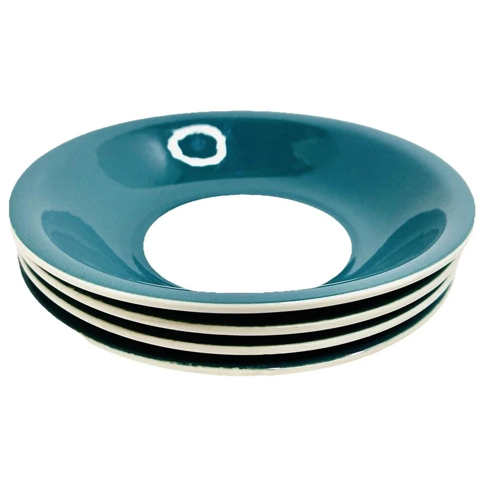 Set of 4 Vintage Teal Blue Wide Rim Pasta Soup Salad Bowls 7.5” Stoneware